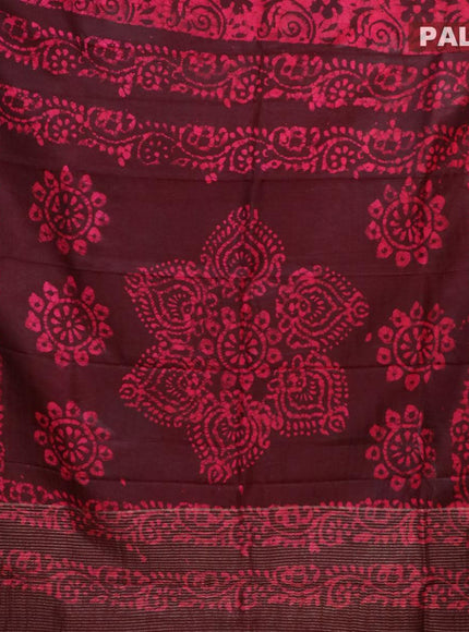 Semi dola saree deep wine shade and pink with allover batik prints and kanjivaram style border - {{ collection.title }} by Prashanti Sarees