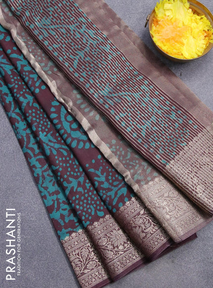 Semi dola saree deep wine shade and teal green shade with allover batik prints and kanjivaram style border - {{ collection.title }} by Prashanti Sarees