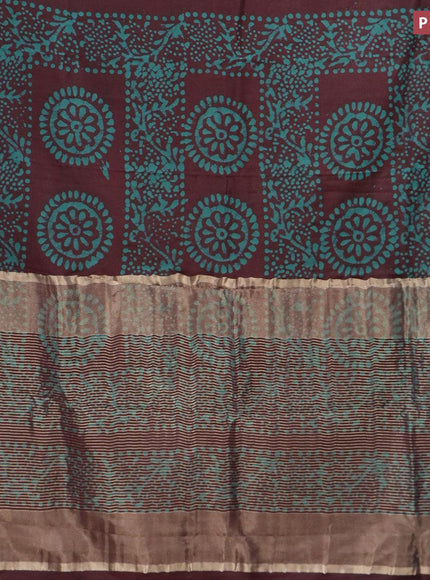 Semi dola saree deep wine shade and teal green shade with allover batik prints and kanjivaram style border - {{ collection.title }} by Prashanti Sarees