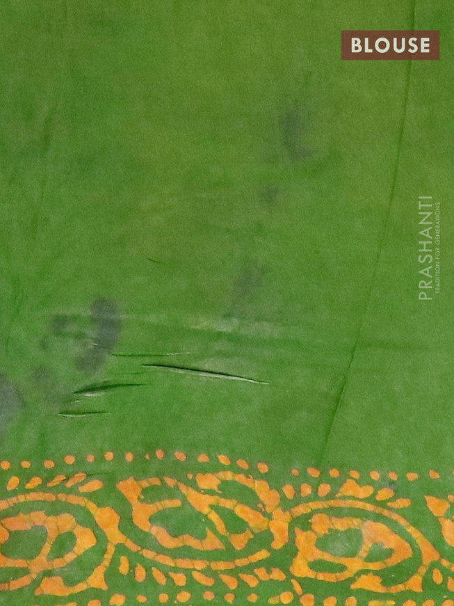 Semi dola saree green and mustard yellow with allover batik prints and kanjivaram style border - {{ collection.title }} by Prashanti Sarees