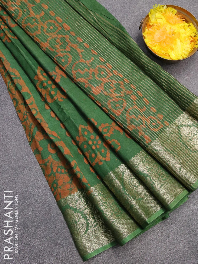 Semi dola saree green with allover batik prints and kanjivaram style border - {{ collection.title }} by Prashanti Sarees