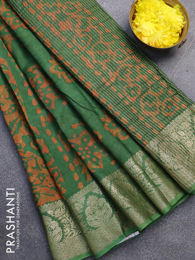 Semi dola saree green with allover batik prints and kanjivaram style border - {{ collection.title }} by Prashanti Sarees