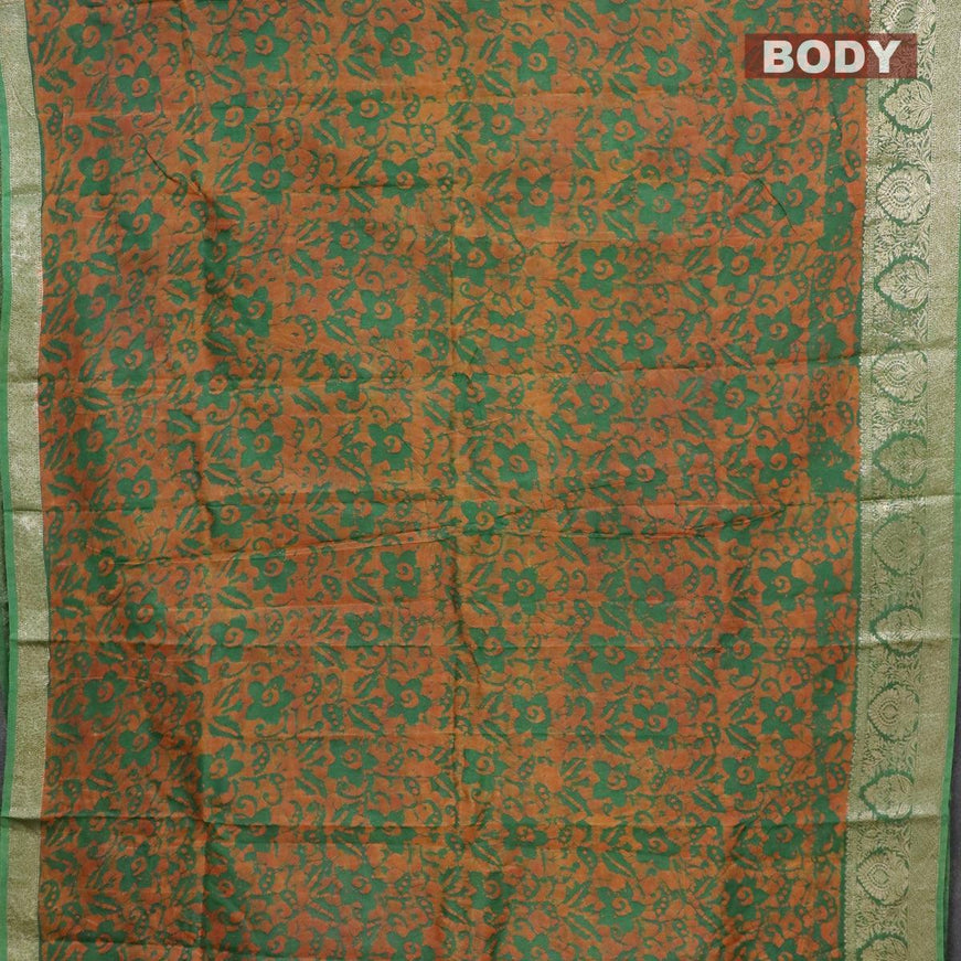 Semi dola saree green with allover batik prints and kanjivaram style border - {{ collection.title }} by Prashanti Sarees