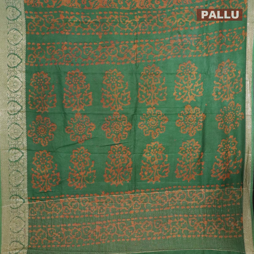 Semi dola saree green with allover batik prints and kanjivaram style border - {{ collection.title }} by Prashanti Sarees