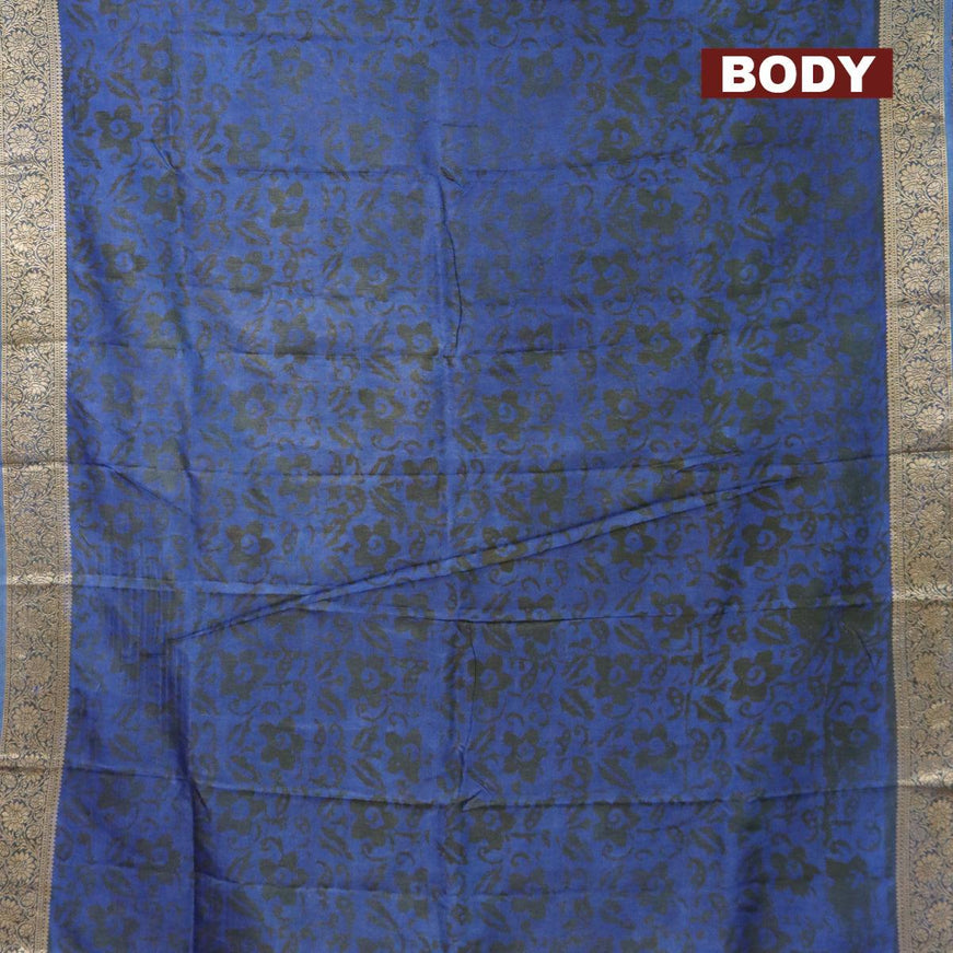 Semi dola saree greyish green and blue with allover batik prints and kanjivaram style border - {{ collection.title }} by Prashanti Sarees