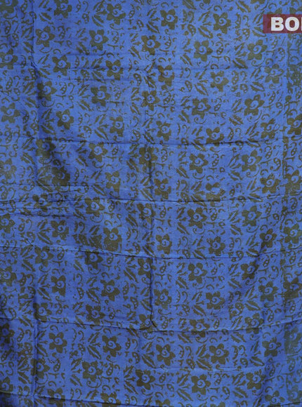 Semi dola saree greyish green and blue with allover batik prints and kanjivaram style border - {{ collection.title }} by Prashanti Sarees