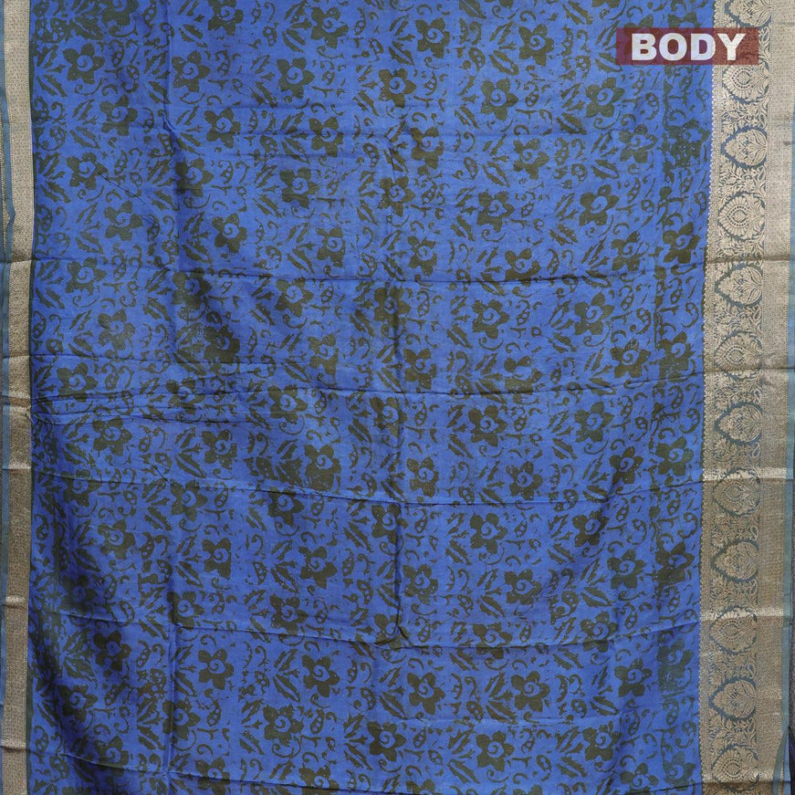 Semi dola saree greyish green and blue with allover batik prints and kanjivaram style border - {{ collection.title }} by Prashanti Sarees