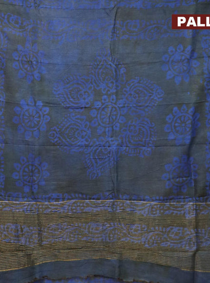 Semi dola saree greyish green and blue with allover batik prints and kanjivaram style border - {{ collection.title }} by Prashanti Sarees