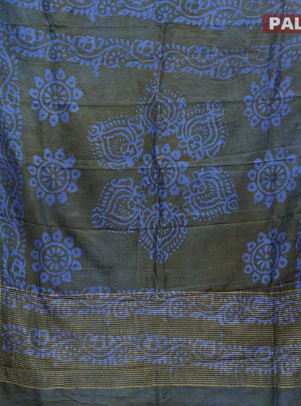 Semi dola saree greyish green and blue with allover batik prints and kanjivaram style border - {{ collection.title }} by Prashanti Sarees