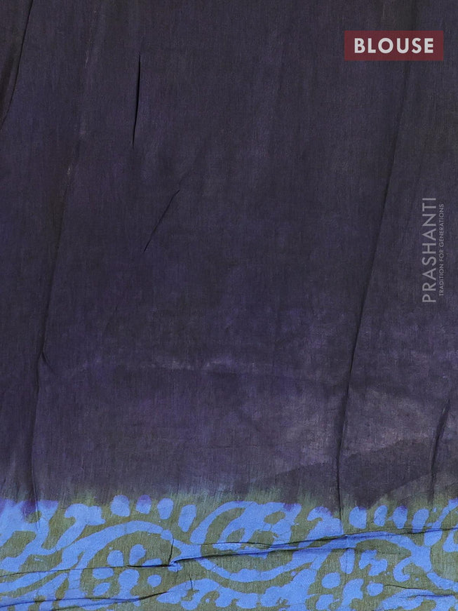 Semi dola saree greyish green and blue with allover batik prints and kanjivaram style border - {{ collection.title }} by Prashanti Sarees