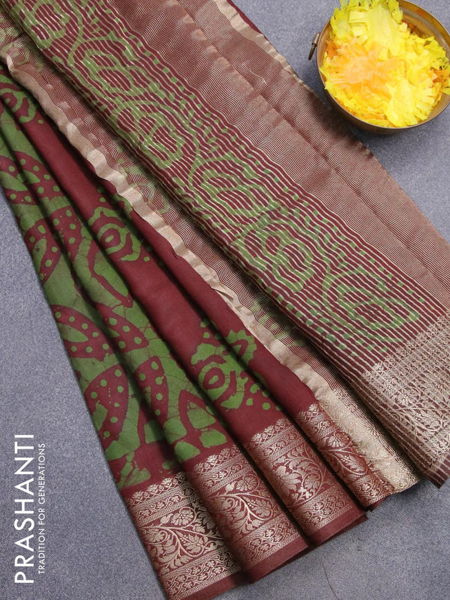 Semi dola saree maroon and green with allover batik prints and kanjivaram style border - {{ collection.title }} by Prashanti Sarees