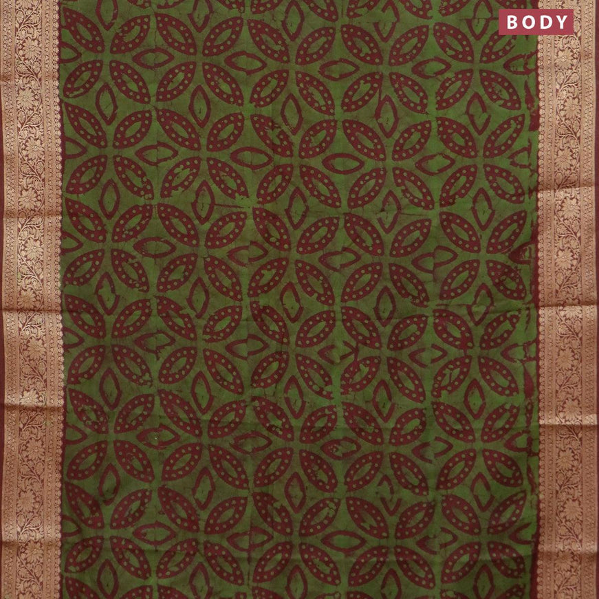 Semi dola saree maroon and green with allover batik prints and kanjivaram style border - {{ collection.title }} by Prashanti Sarees