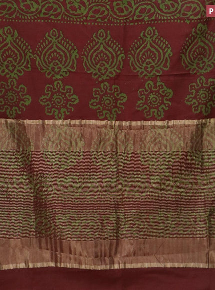 Semi dola saree maroon and green with allover batik prints and kanjivaram style border - {{ collection.title }} by Prashanti Sarees