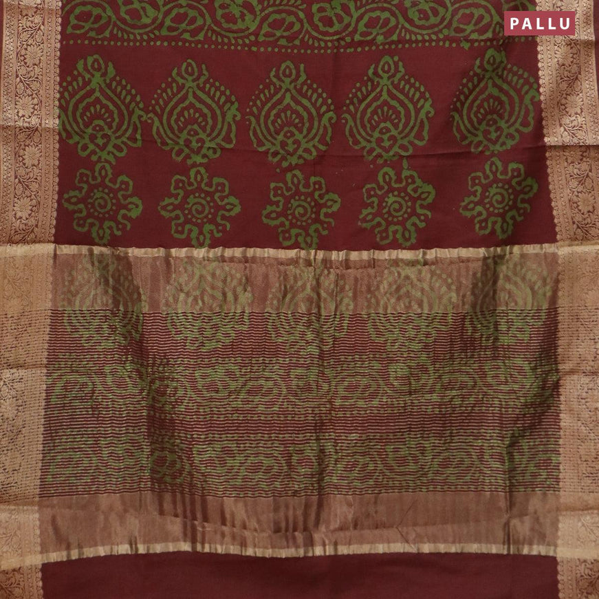 Semi dola saree maroon and green with allover batik prints and kanjivaram style border - {{ collection.title }} by Prashanti Sarees