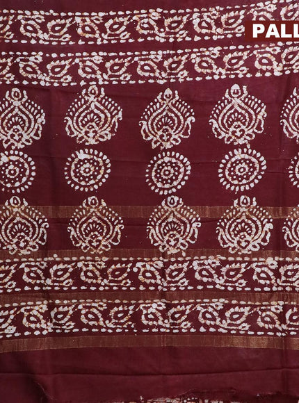 Semi dola saree maroon and off white with allover batik prints and kanjivaram style border - {{ collection.title }} by Prashanti Sarees