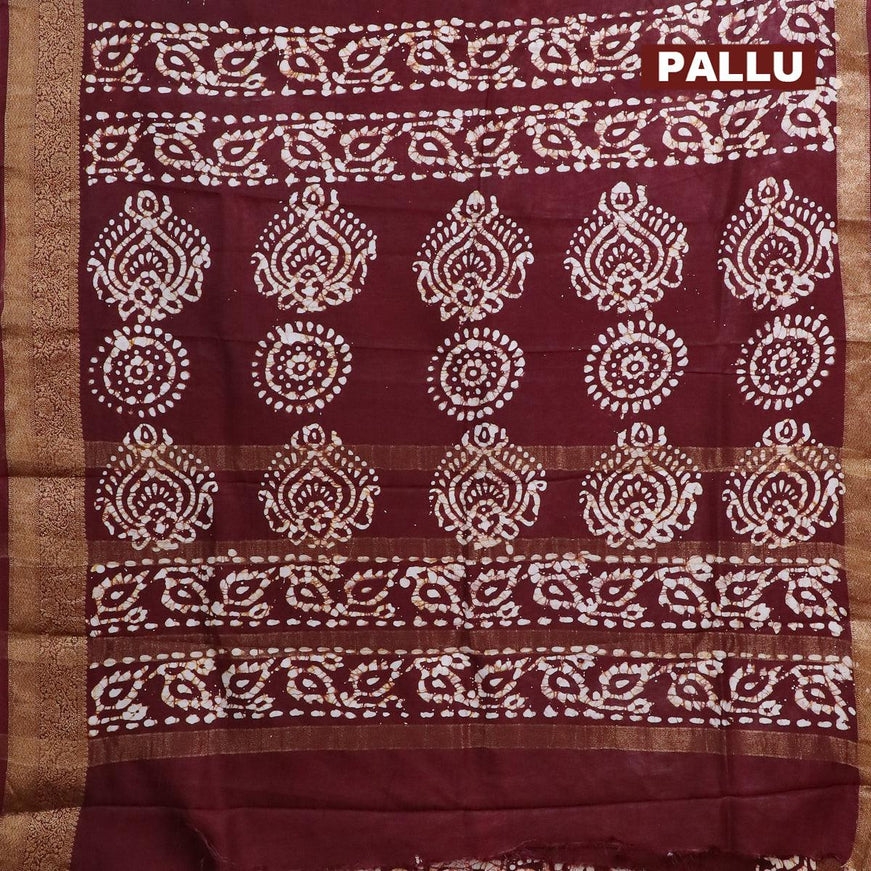 Semi dola saree maroon and off white with allover batik prints and kanjivaram style border - {{ collection.title }} by Prashanti Sarees