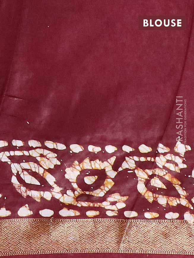 Semi dola saree maroon and off white with allover batik prints and kanjivaram style border - {{ collection.title }} by Prashanti Sarees