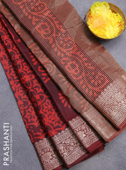 Semi dola saree maroon and orange with allover batik prints and kanjivaram style border - {{ collection.title }} by Prashanti Sarees