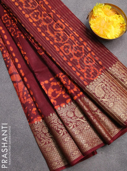 Semi dola saree maroon and orange with allover batik prints and kanjivaram style border - {{ collection.title }} by Prashanti Sarees