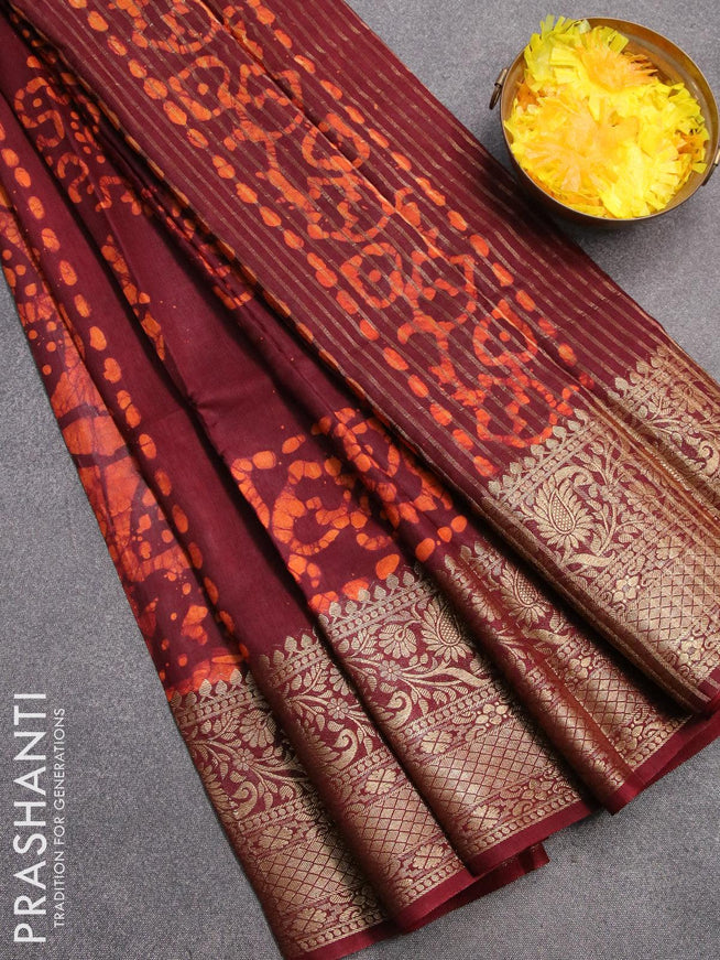 Semi dola saree maroon and orange with allover batik prints and kanjivaram style border - {{ collection.title }} by Prashanti Sarees