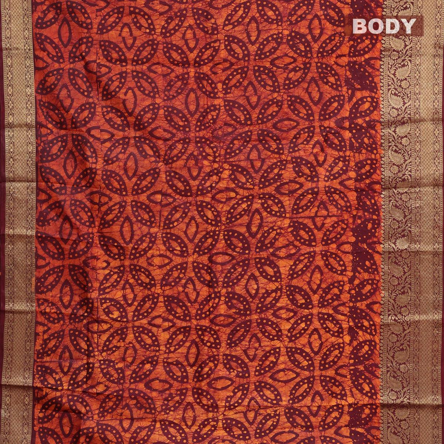 Semi dola saree maroon and orange with allover batik prints and kanjivaram style border - {{ collection.title }} by Prashanti Sarees