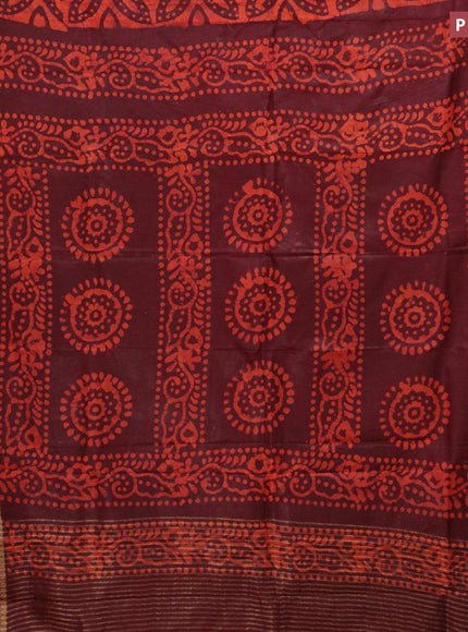 Semi dola saree maroon and orange with allover batik prints and kanjivaram style border - {{ collection.title }} by Prashanti Sarees