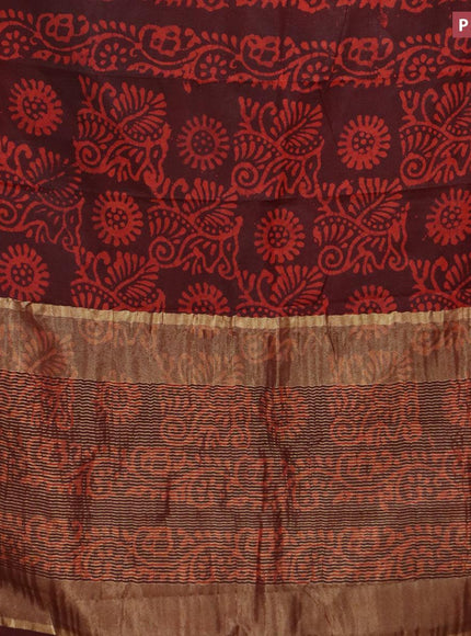 Semi dola saree maroon and orange with allover batik prints and kanjivaram style border - {{ collection.title }} by Prashanti Sarees