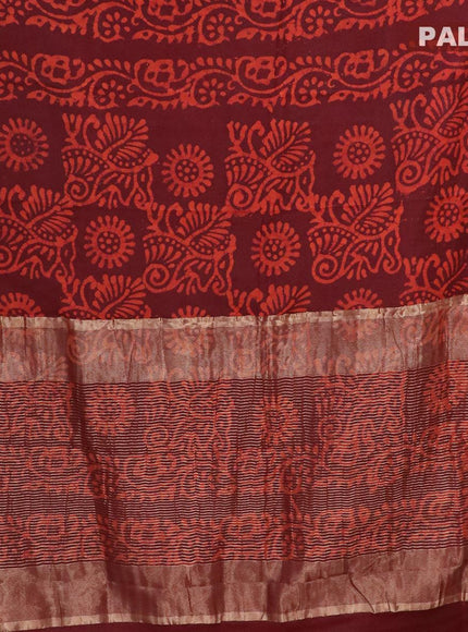 Semi dola saree maroon and orange with allover batik prints and kanjivaram style border - {{ collection.title }} by Prashanti Sarees