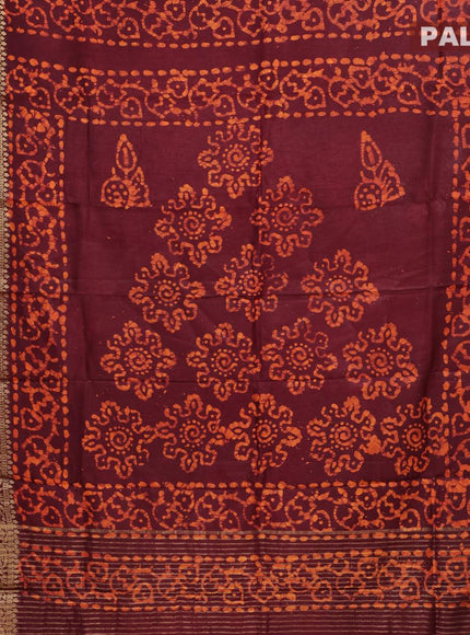 Semi dola saree maroon and orange with allover batik prints and kanjivaram style border - {{ collection.title }} by Prashanti Sarees