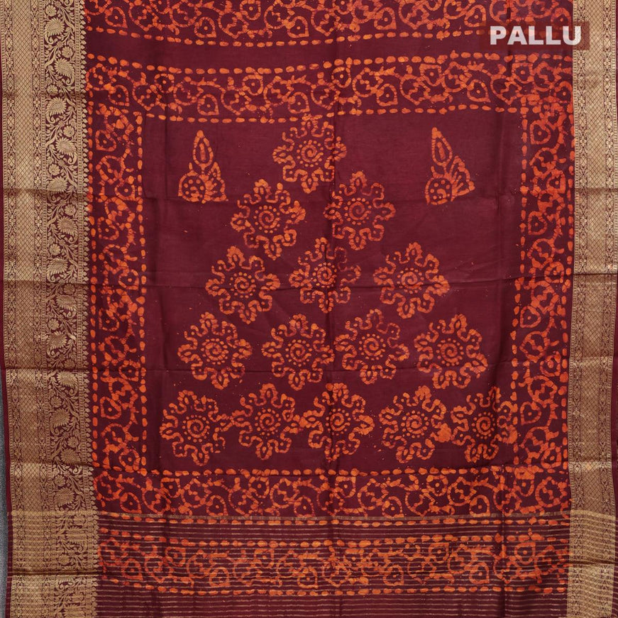 Semi dola saree maroon and orange with allover batik prints and kanjivaram style border - {{ collection.title }} by Prashanti Sarees