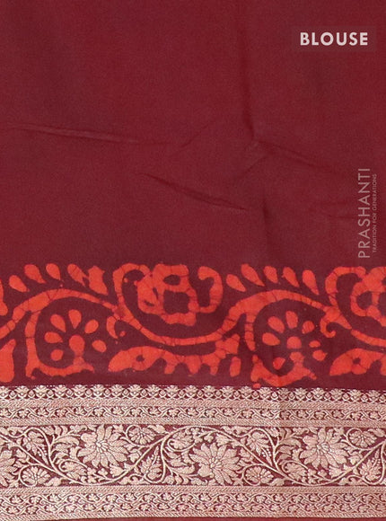 Semi dola saree maroon and orange with allover batik prints and kanjivaram style border - {{ collection.title }} by Prashanti Sarees