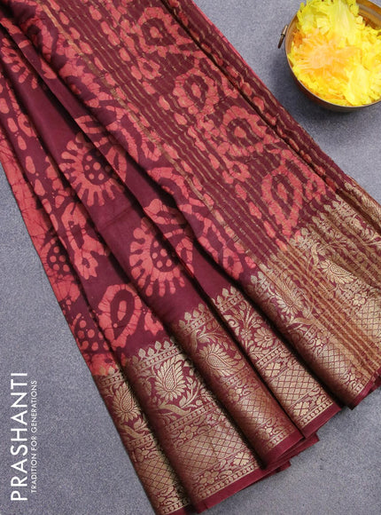 Semi dola saree maroon and peach shade with allover batik prints and kanjivaram style border - {{ collection.title }} by Prashanti Sarees