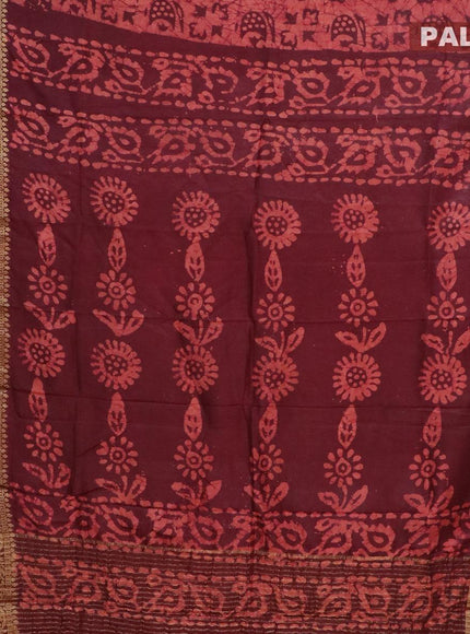 Semi dola saree maroon and peach shade with allover batik prints and kanjivaram style border - {{ collection.title }} by Prashanti Sarees