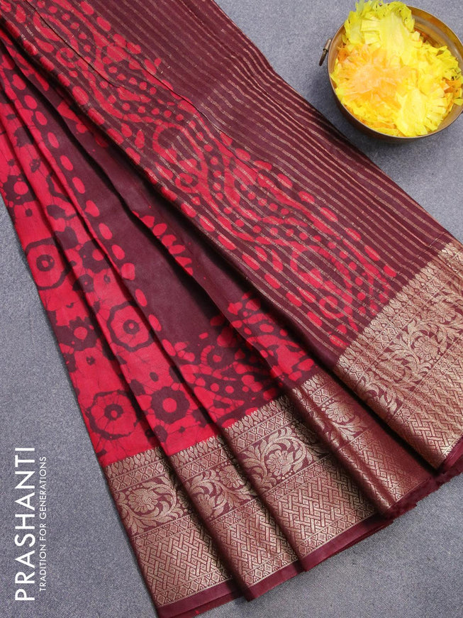 Semi dola saree maroon and pink with allover batik prints and kanjivaram style border - {{ collection.title }} by Prashanti Sarees