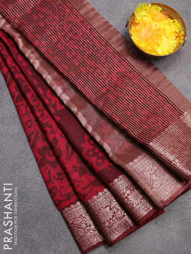 Semi dola saree maroon and pink with allover batik prints and kanjivaram style border - {{ collection.title }} by Prashanti Sarees