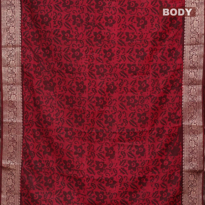 Semi dola saree maroon and pink with allover batik prints and kanjivaram style border - {{ collection.title }} by Prashanti Sarees