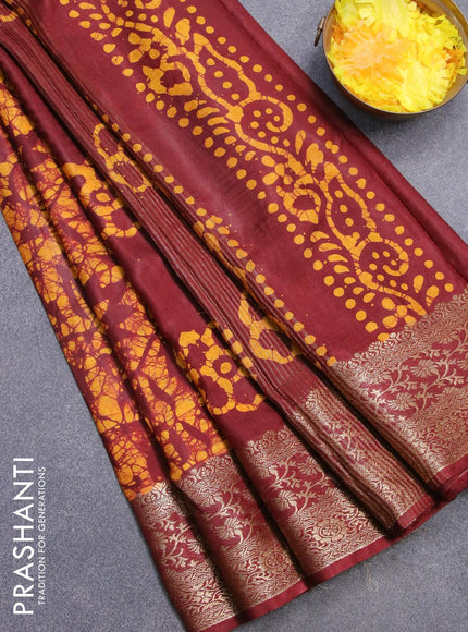 Semi dola saree maroon and yellow with allover batik prints and kanjivaram style border - {{ collection.title }} by Prashanti Sarees