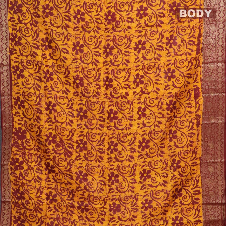 Semi dola saree maroon and yellow with allover batik prints and kanjivaram style border - {{ collection.title }} by Prashanti Sarees