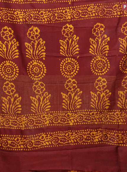 Semi dola saree maroon and yellow with allover batik prints and kanjivaram style border - {{ collection.title }} by Prashanti Sarees