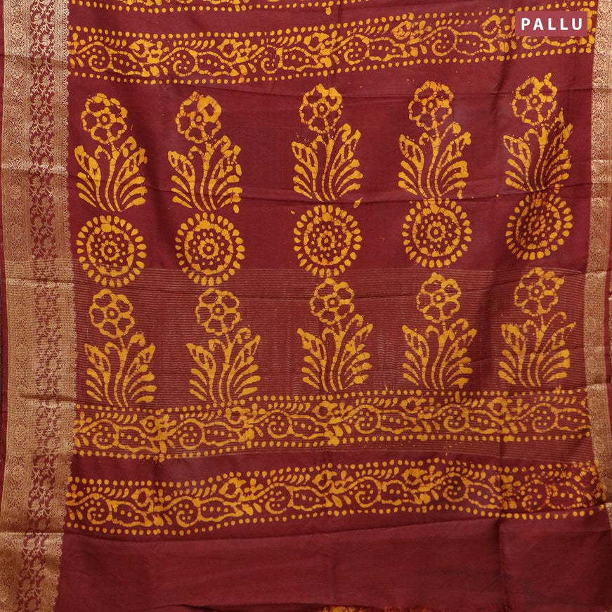 Semi dola saree maroon and yellow with allover batik prints and kanjivaram style border - {{ collection.title }} by Prashanti Sarees