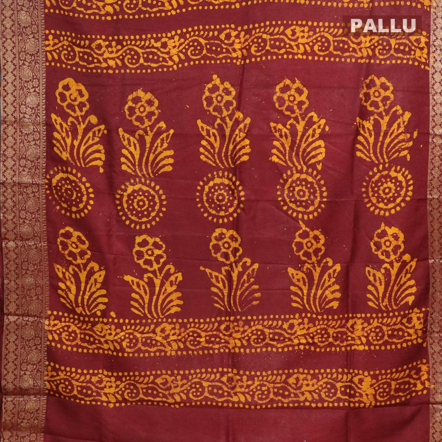 Semi dola saree maroon and yellow with allover batik prints and kanjivaram style border - {{ collection.title }} by Prashanti Sarees