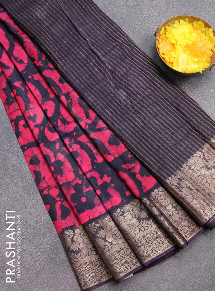 Semi dola saree navy blue and pink with allover batik prints and kanjivaram style border - {{ collection.title }} by Prashanti Sarees