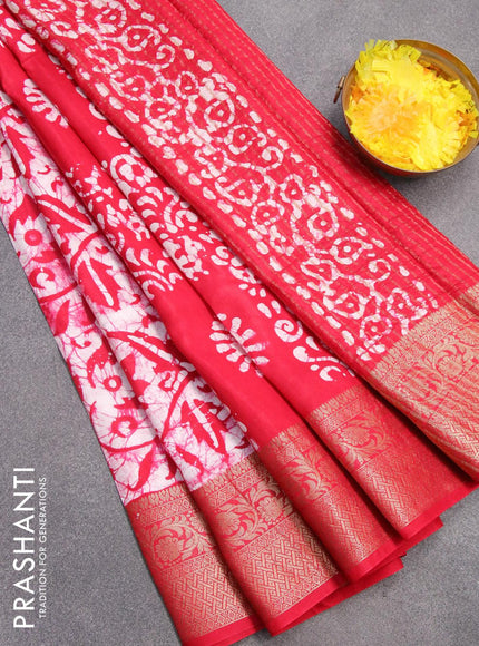 Semi dola saree pink and off white with allover batik prints and kanjivaram style border - {{ collection.title }} by Prashanti Sarees