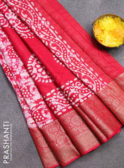 Semi dola saree pink and off white with allover batik prints and kanjivaram style border - {{ collection.title }} by Prashanti Sarees