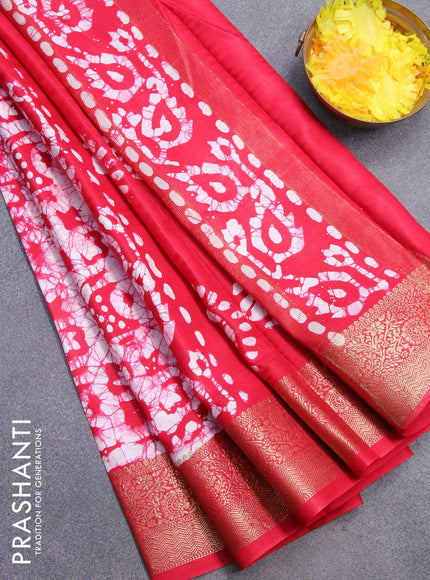 Semi dola saree pink and off white with allover batik prints and kanjivaram style border - {{ collection.title }} by Prashanti Sarees