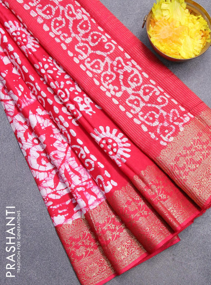 Semi dola saree pink and off white with allover batik prints and kanjivaram style border - {{ collection.title }} by Prashanti Sarees