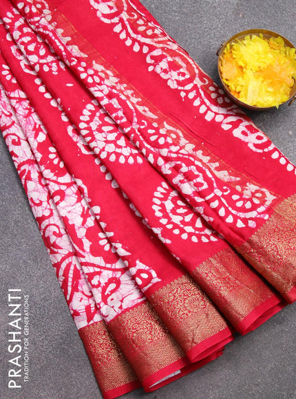 Semi dola saree pink and off white with allover batik prints and kanjivaram style border - {{ collection.title }} by Prashanti Sarees