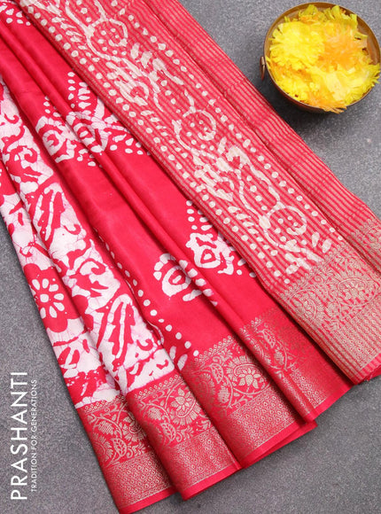 Semi dola saree pink and off white with allover batik prints and kanjivaram style border - {{ collection.title }} by Prashanti Sarees