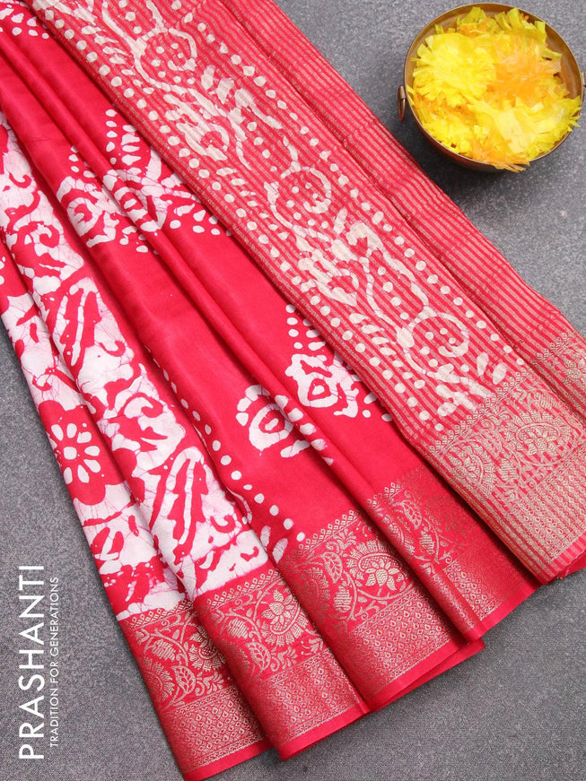 Semi dola saree pink and off white with allover batik prints and kanjivaram style border - {{ collection.title }} by Prashanti Sarees