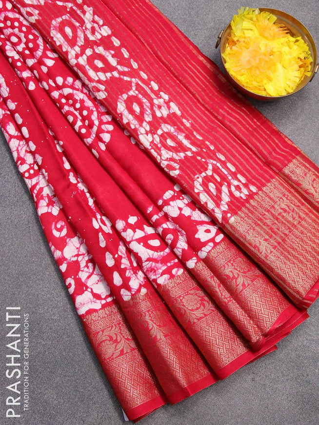 Semi dola saree pink and off white with allover batik prints and kanjivaram style border - {{ collection.title }} by Prashanti Sarees